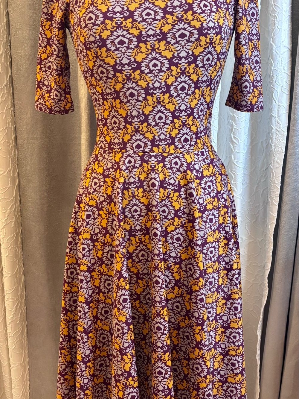 LuLaRoe Purple and Yellow Fit-and-Flare Midi Dress